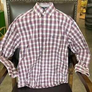 Wrangler George Straight Pink/Gray/White Plaid Dress Shirt - Small